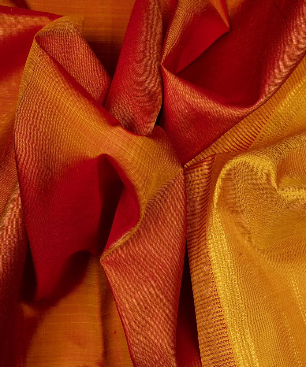Handwoven orange with yellow kanjivaram silk saree