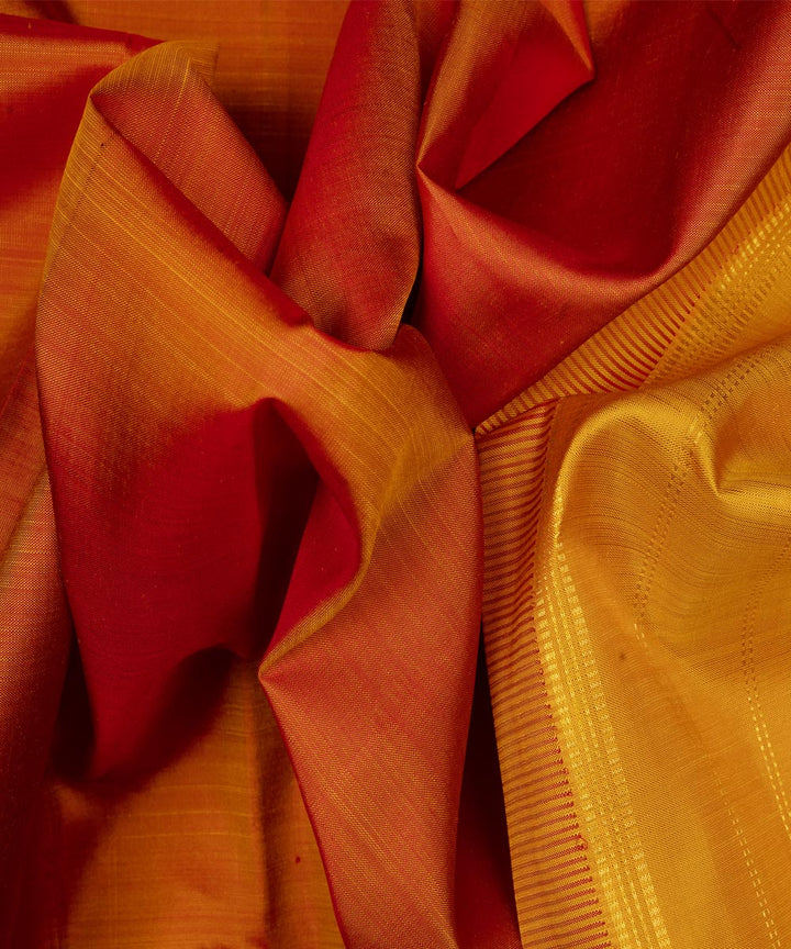 Handwoven orange with yellow kanjivaram silk saree