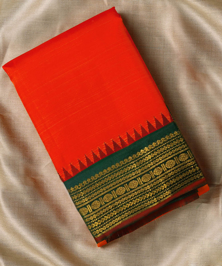 Handwoven red with green kanjivaram silk saree