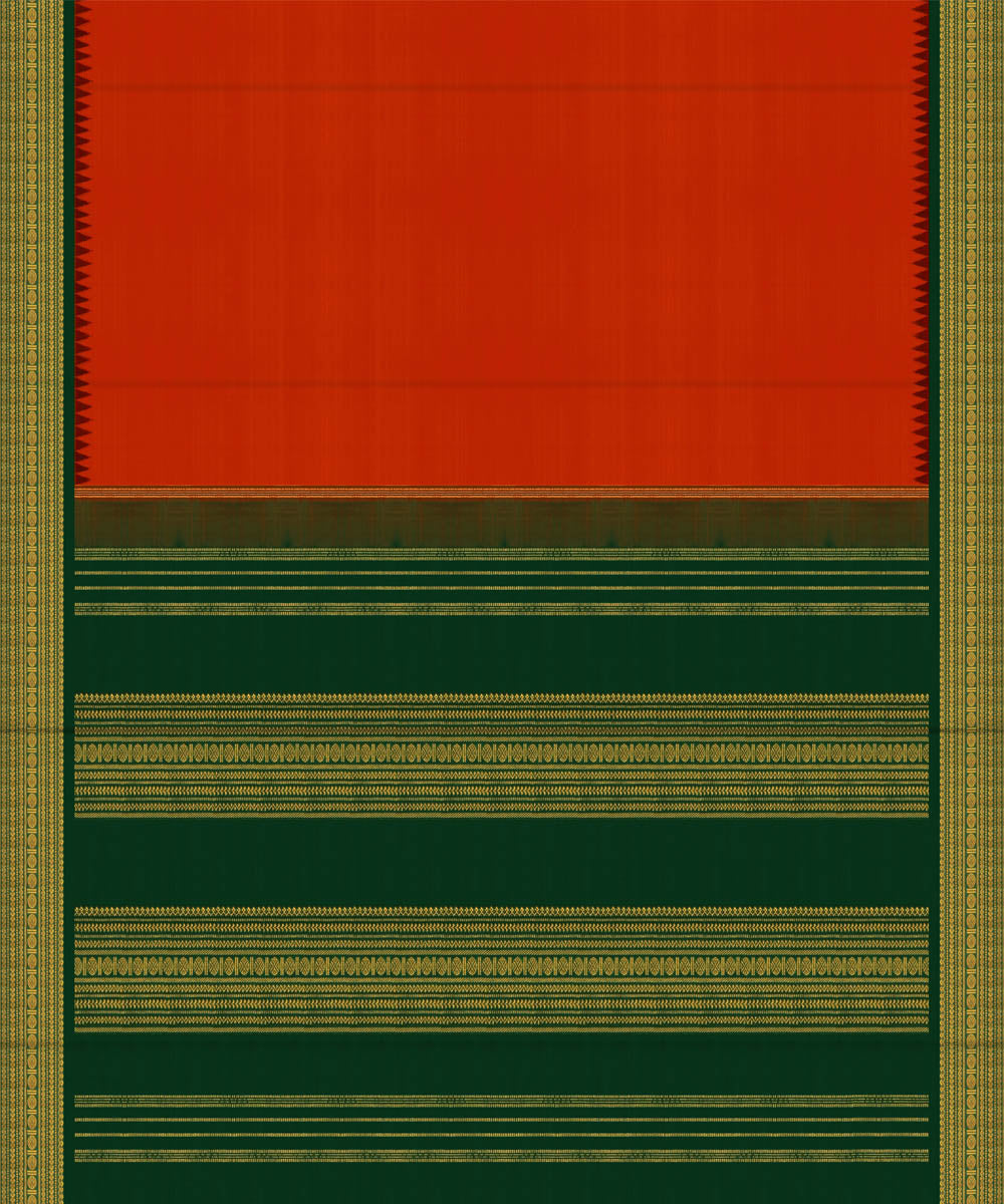 Handwoven red with green kanjivaram silk saree