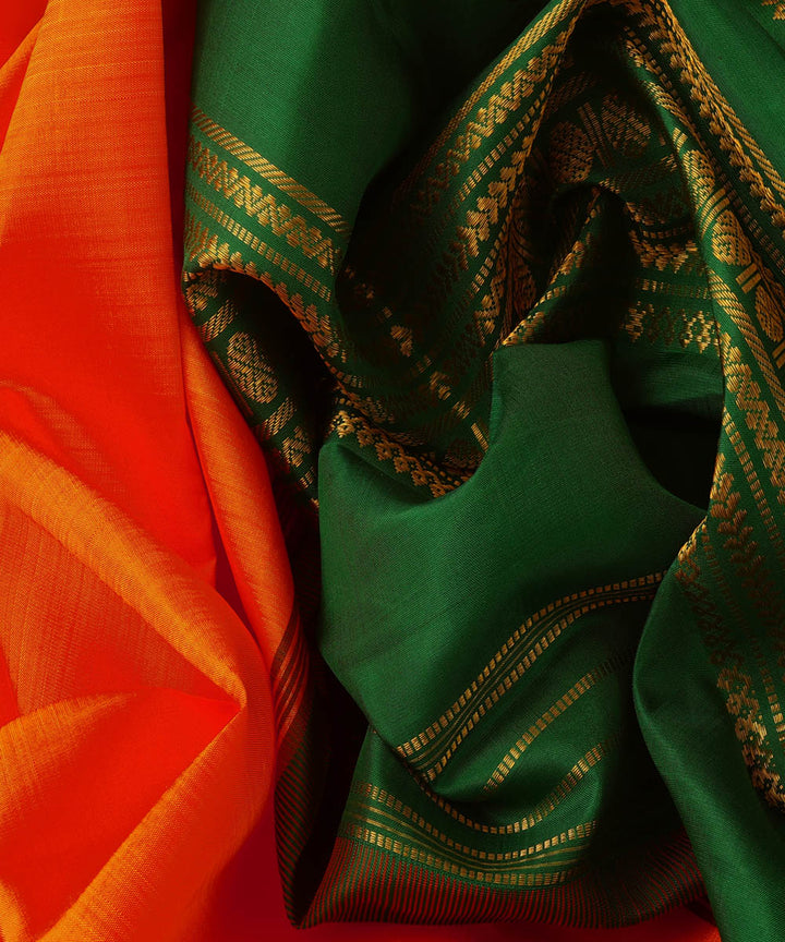 Handwoven red with green kanjivaram silk saree