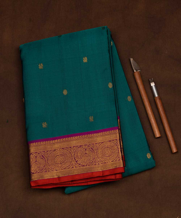 Handwoven green with magenta kanjivaram silk saree