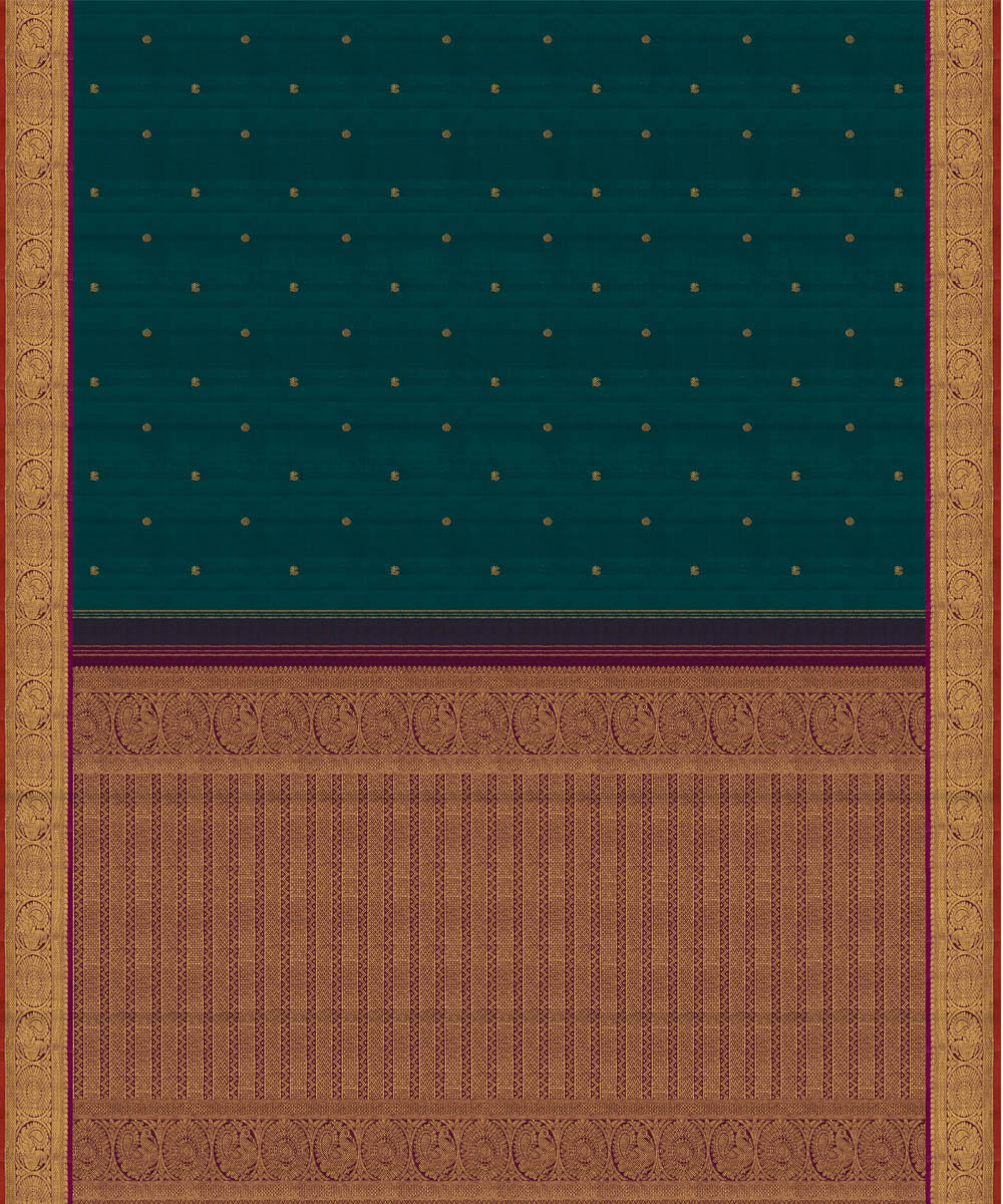 Handwoven green with magenta kanjivaram silk saree
