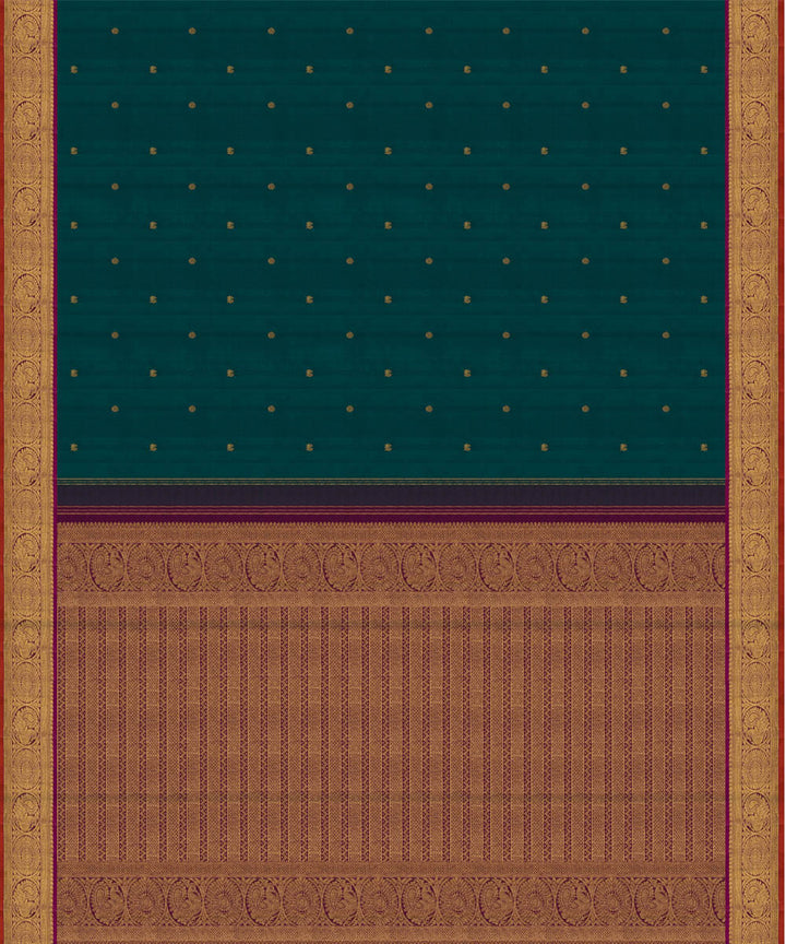Handwoven green with magenta kanjivaram silk saree