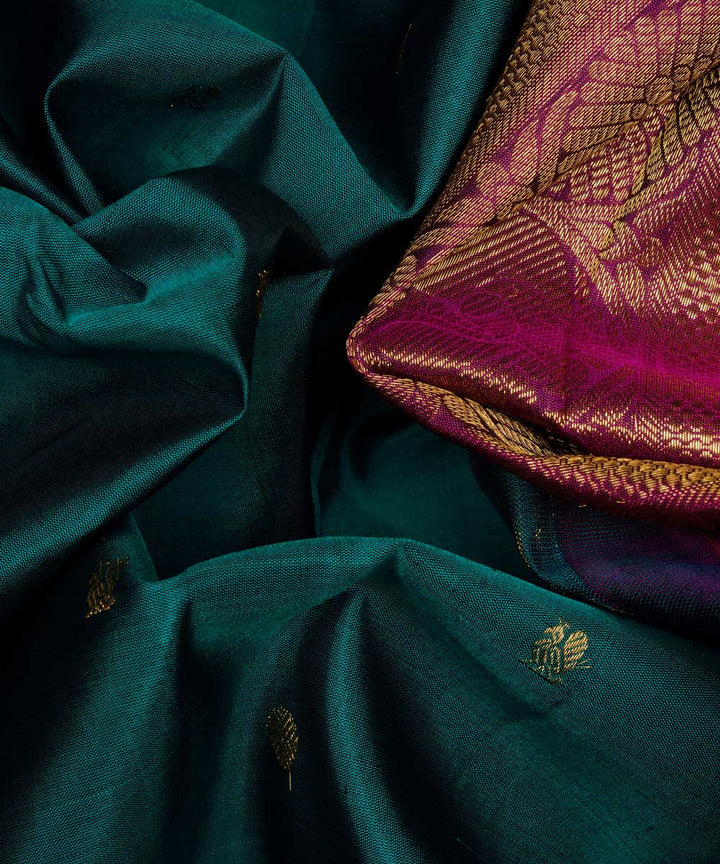 Handwoven green with magenta kanjivaram silk saree