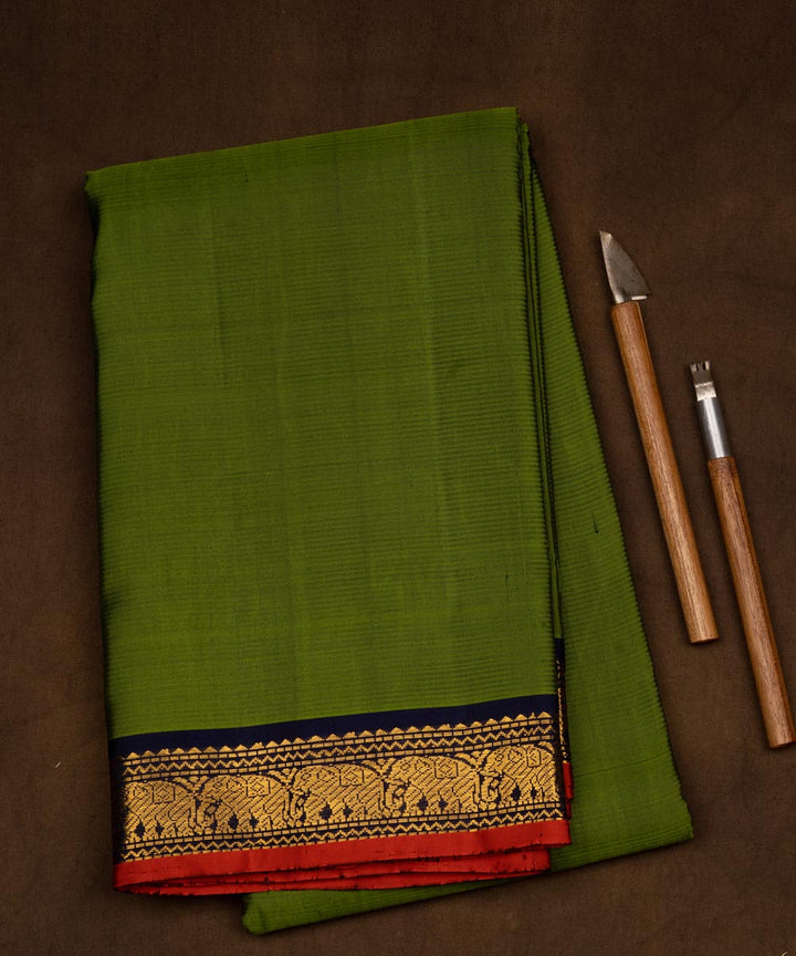 Handwoven green with blue kanjivaram silk saree