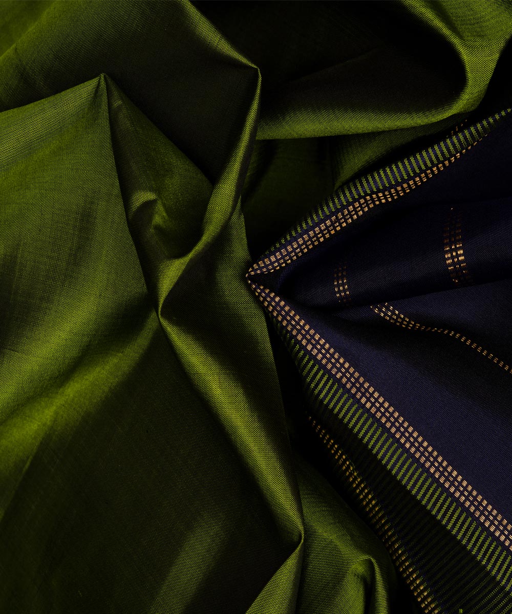 Handwoven green with blue kanjivaram silk saree