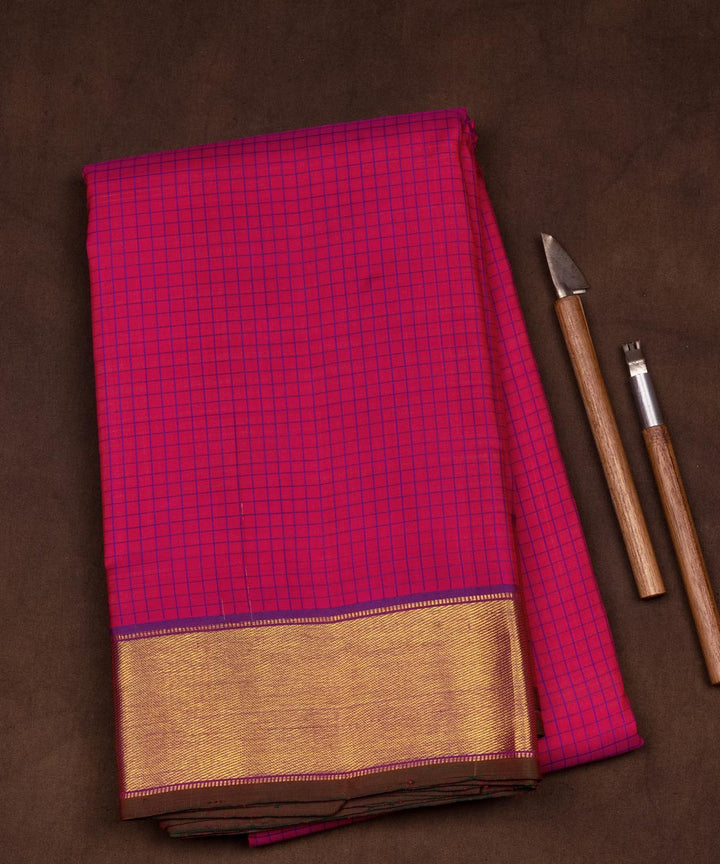 Handwoven pink with purple kanjivaram silk saree