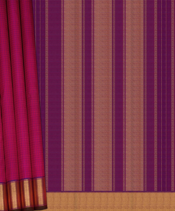 Handwoven pink with purple kanjivaram silk saree
