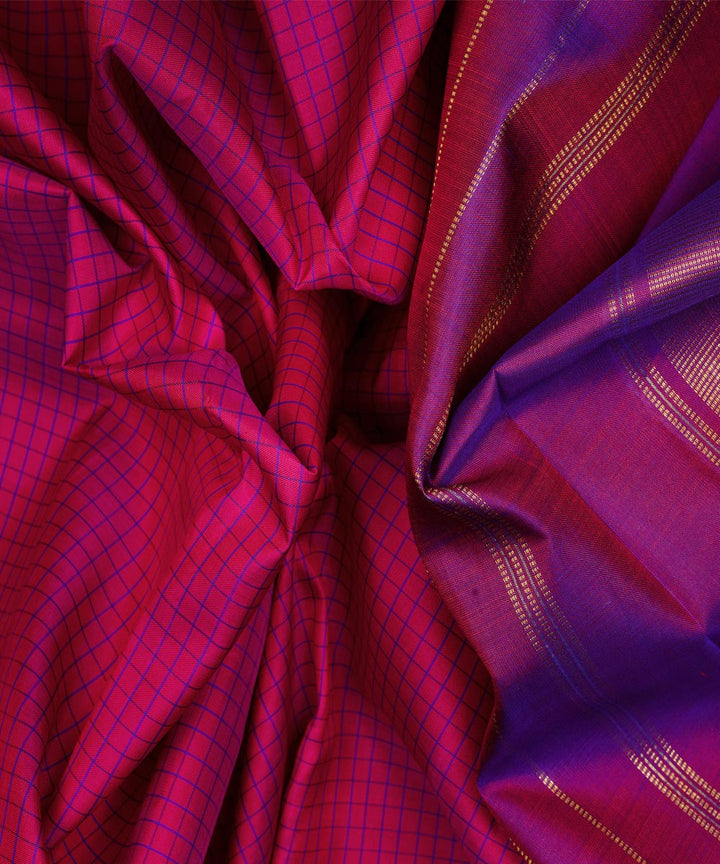 Handwoven pink with purple kanjivaram silk saree