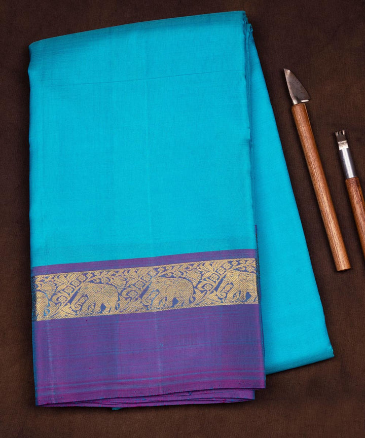Handwoven blue with purple kanjivaram silk saree