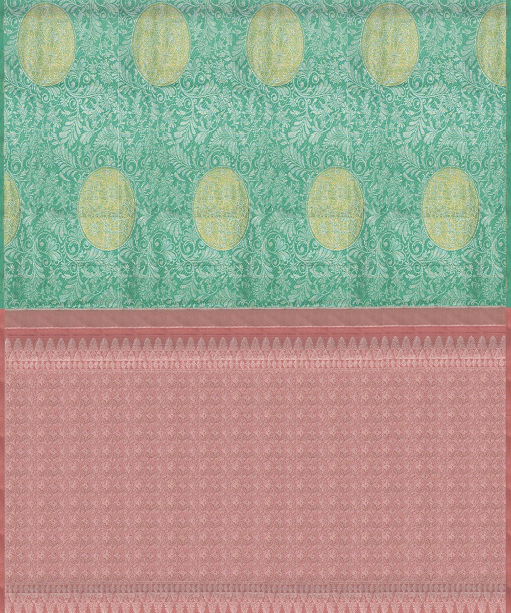 Handwoven green with pink kanjivaram silk saree