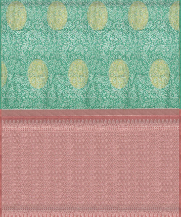 Handwoven green with pink kanjivaram silk saree