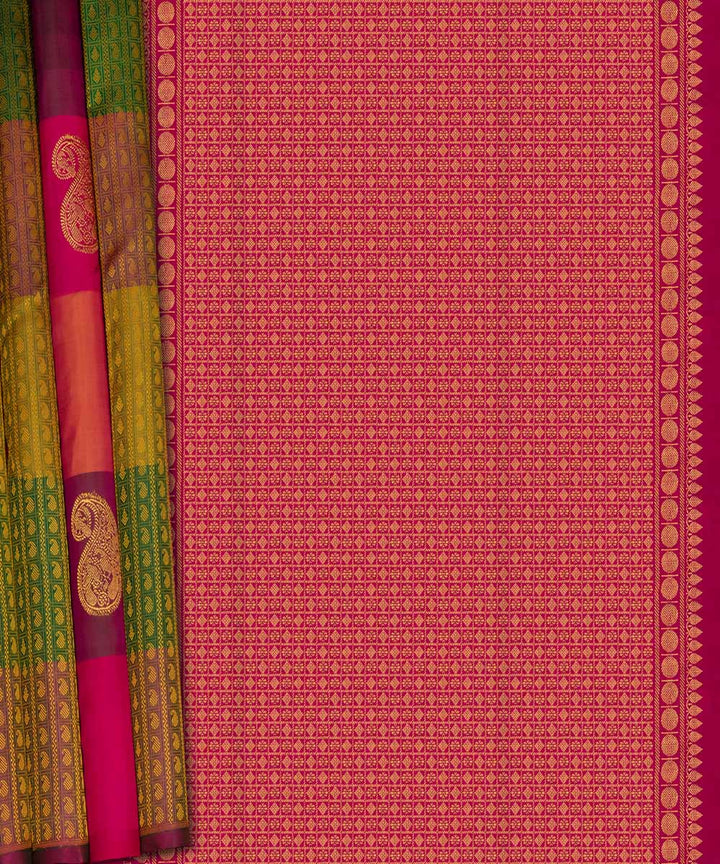 Handwoven multi-colour with pink kanjivaram silk saree