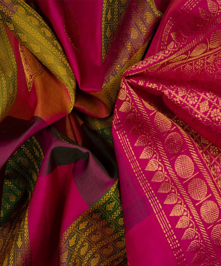 Handwoven multi-colour with pink kanjivaram silk saree