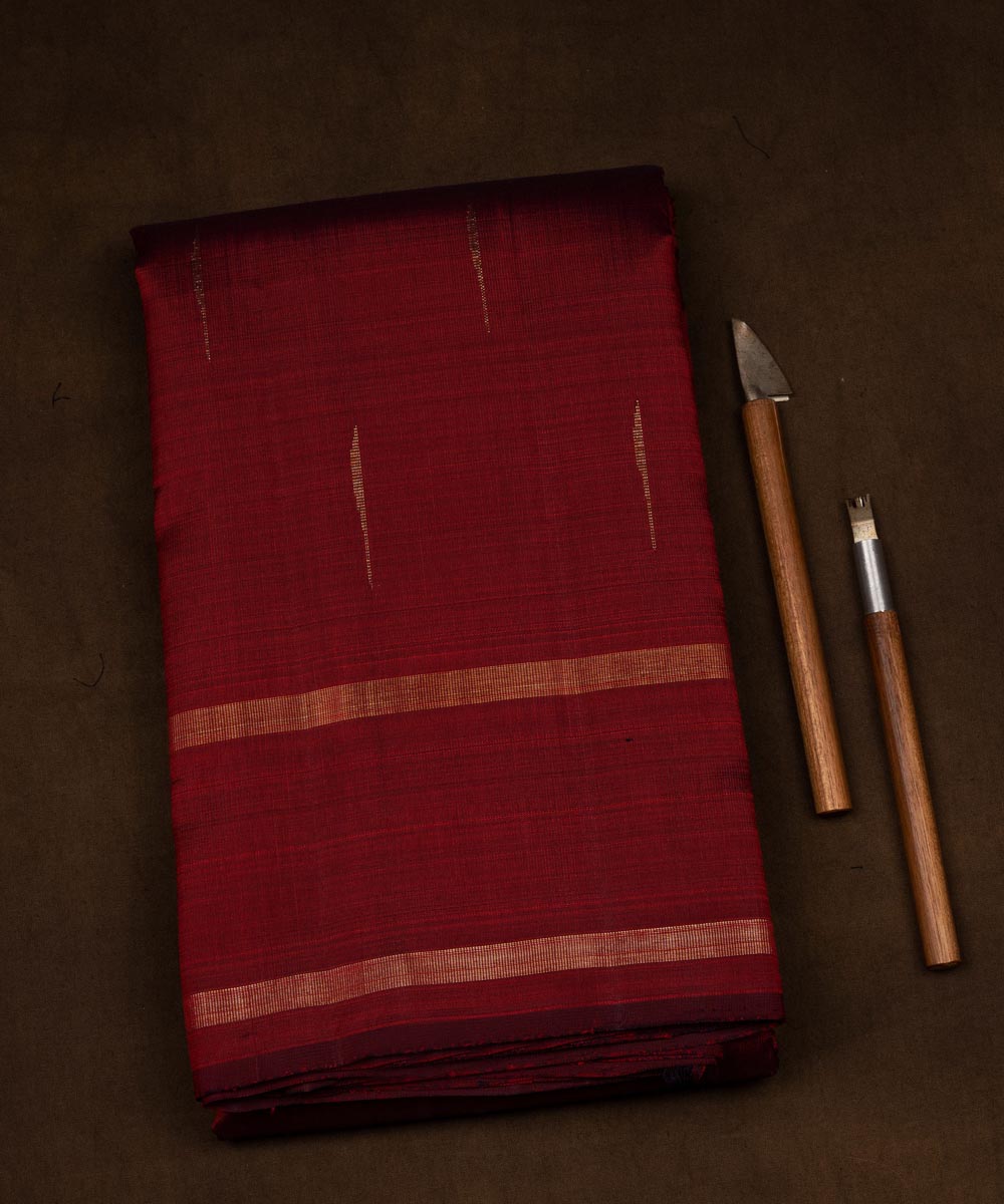 Handwoven maroon kanjivaram silk saree