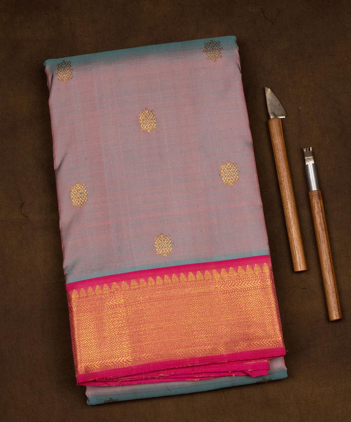 Handwoven blue with pink kanjivaram silk saree