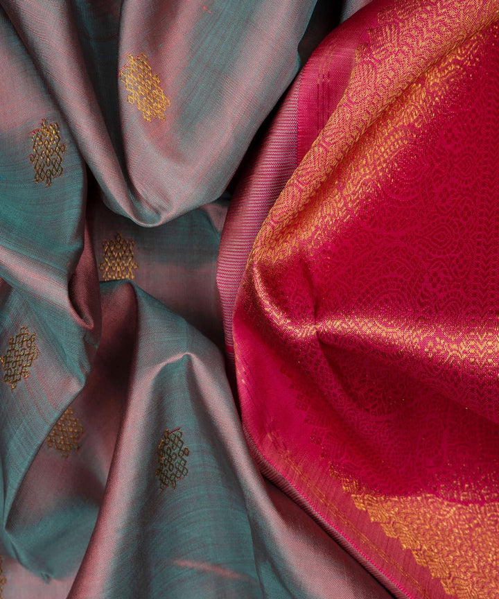 Handwoven blue with pink kanjivaram silk saree