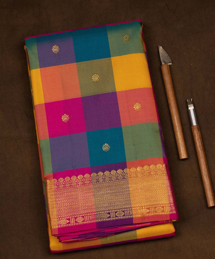 Handwoven multi-colour kanjivaram silk saree