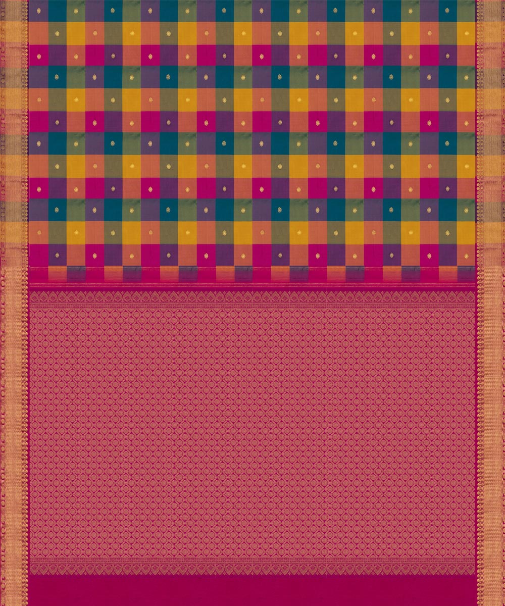 Handwoven multi-colour kanjivaram silk saree
