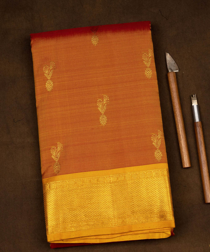 Orange with yellow handwoven kanjivaram silk saree