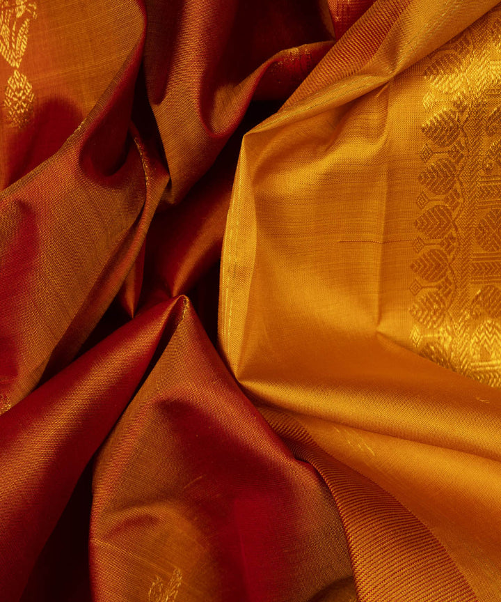Orange with yellow handwoven kanjivaram silk saree