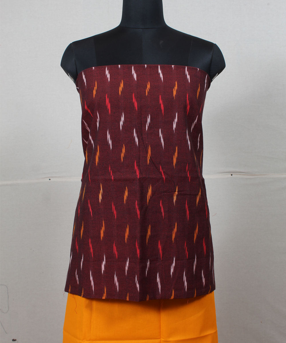 Maroon yellow handwoven cotton pochampally ikat dress material