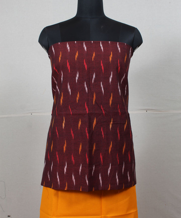 Maroon yellow handwoven cotton pochampally ikat dress material