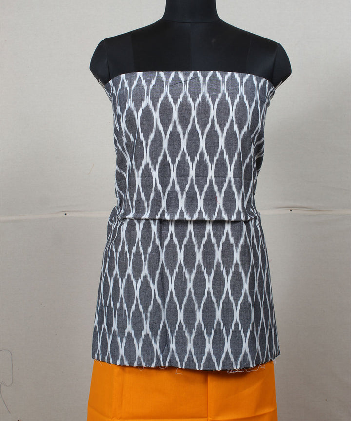 Grey yellow handwoven cotton pochampally ikat dress material
