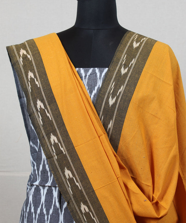 Grey yellow handwoven cotton pochampally ikat dress material