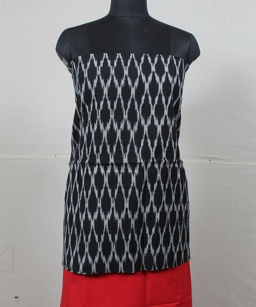 Black red handwoven pochampally ikat cotton dress material