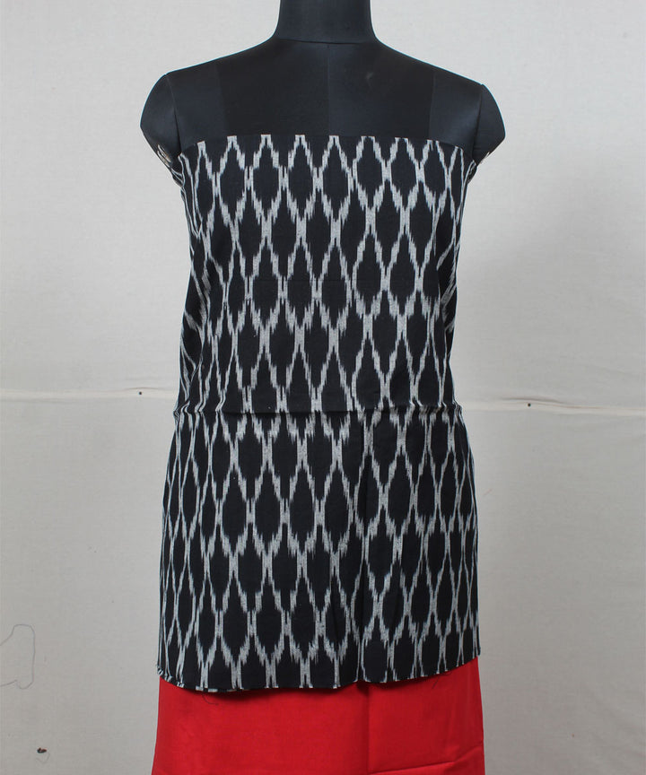 Black red handwoven pochampally ikat cotton dress material