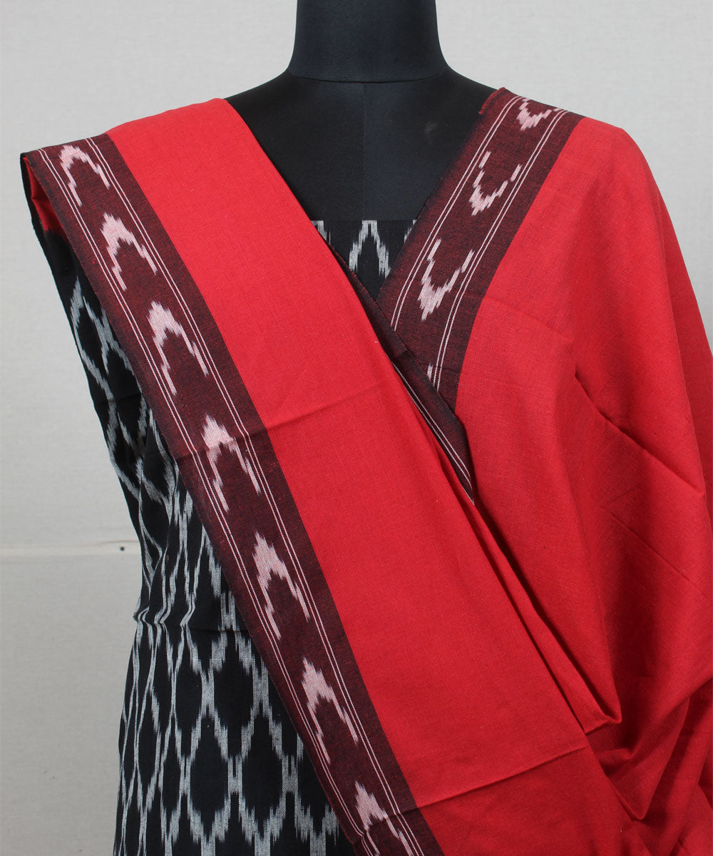 Black red handwoven pochampally ikat cotton dress material