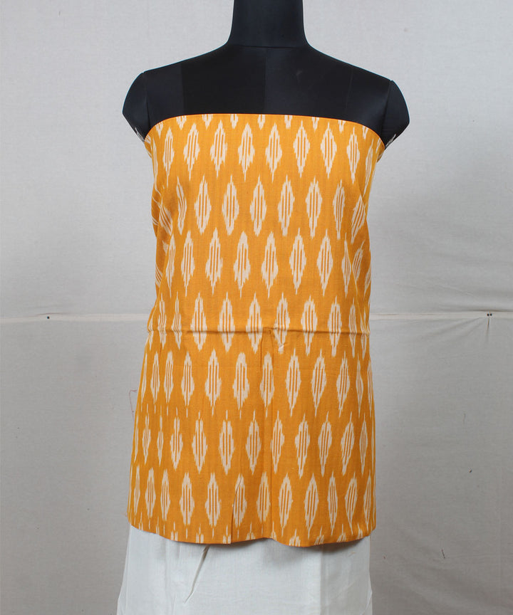 Mustard white handwoven pochampally ikat cotton dress material