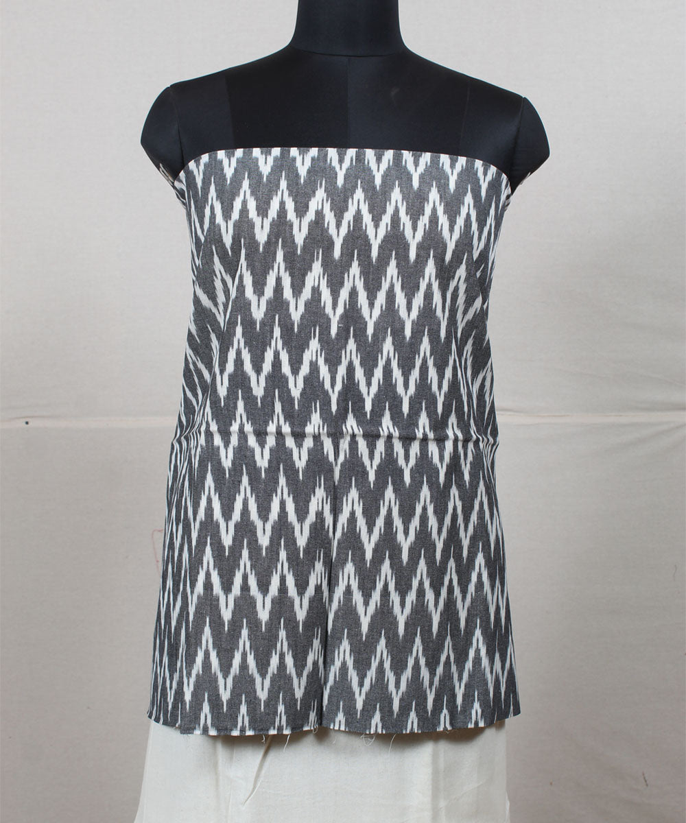 Grey white handwoven cotton pochampally ikat dress material