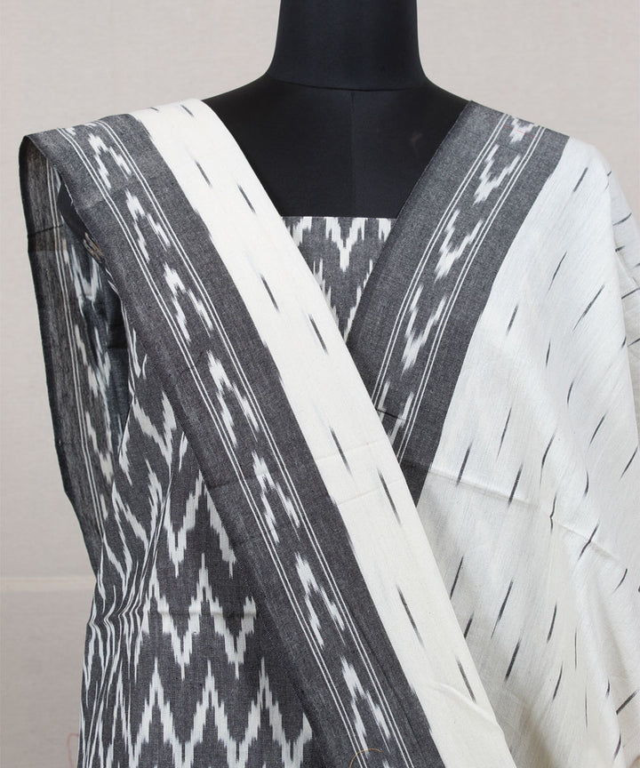 Grey white handwoven cotton pochampally ikat dress material