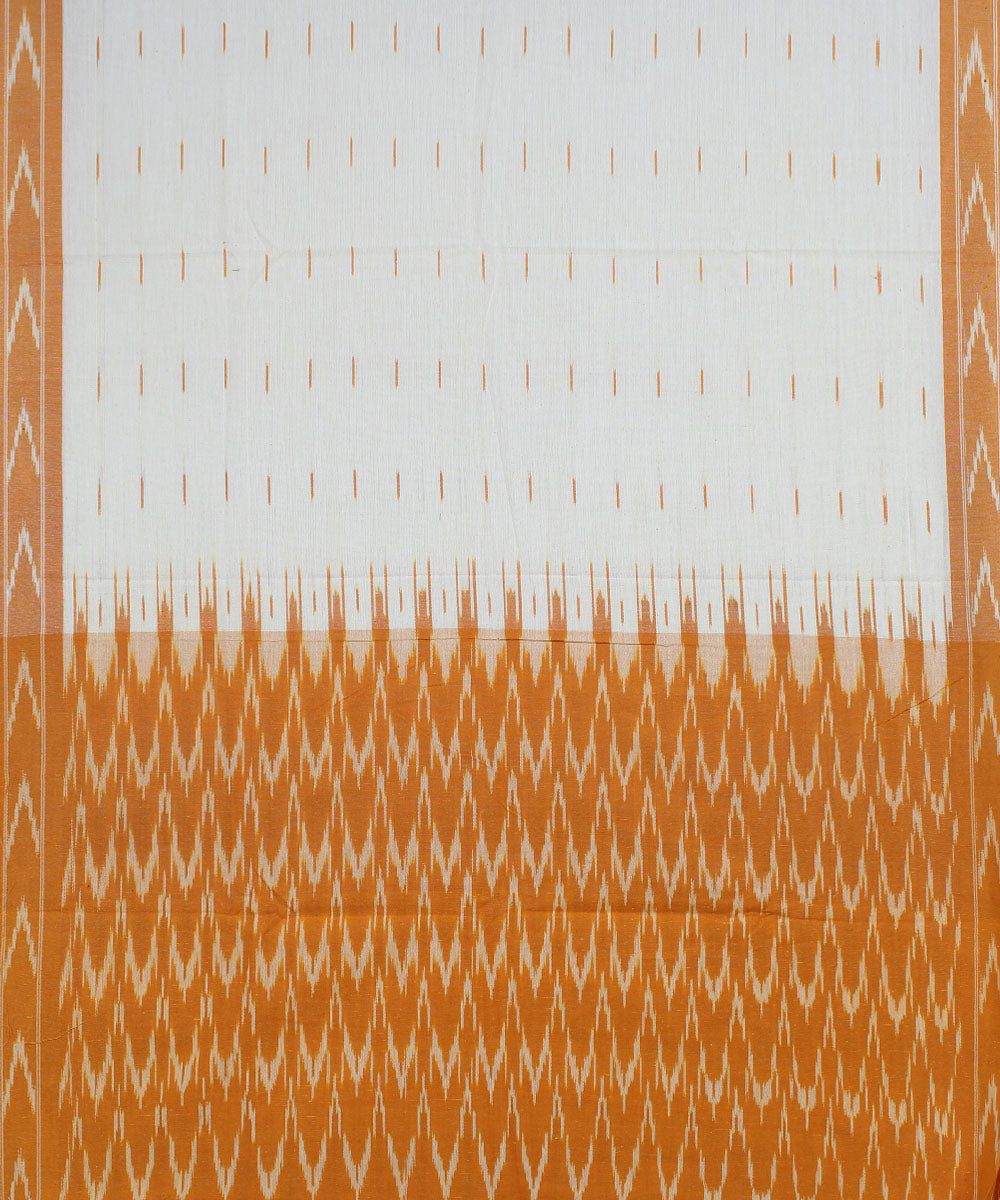 Mustard white handwoven cotton pochampally ikat dress material