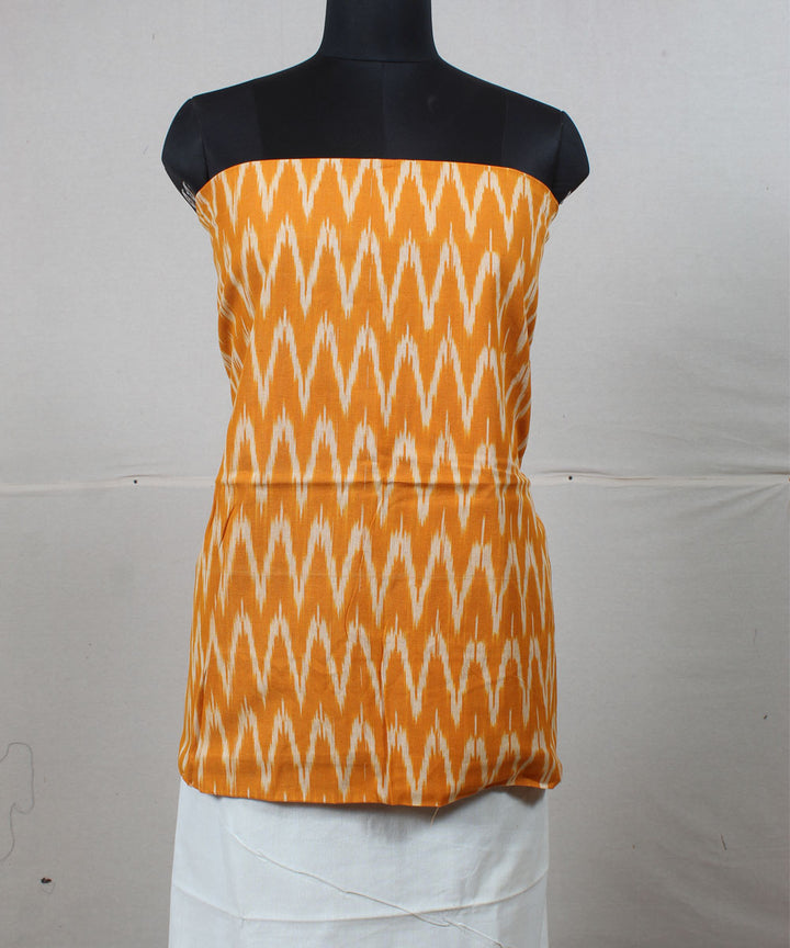 Mustard white handwoven cotton pochampally ikat dress material