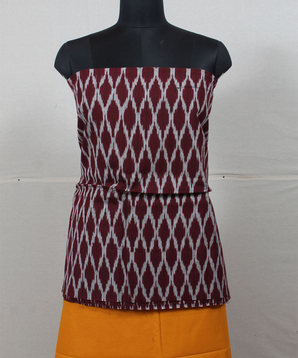 Maroon mustard cotton handwoven pochampally ikat dress material
