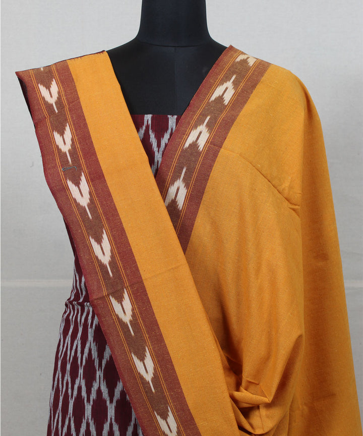 Maroon mustard cotton handwoven pochampally ikat dress material
