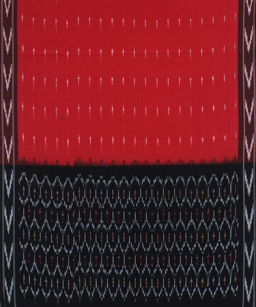 Black red handwoven cotton pochampally ikat dress material
