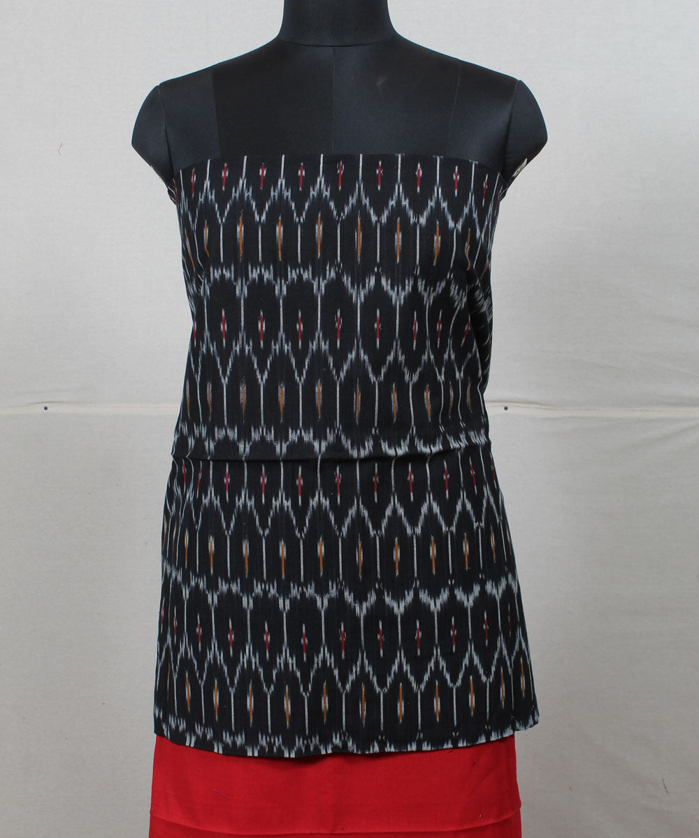 Black red handwoven cotton pochampally ikat dress material