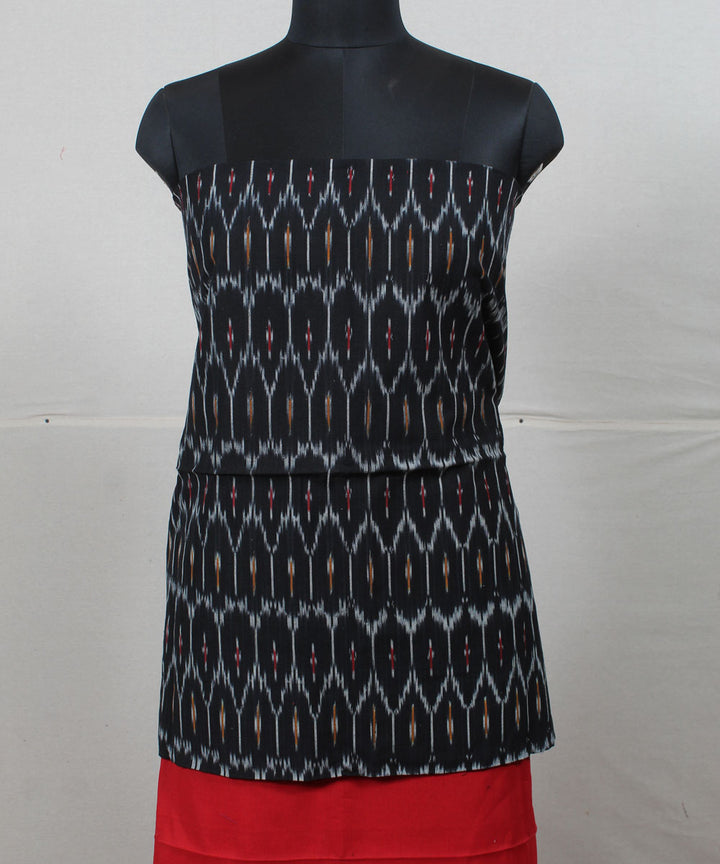 Black red handwoven cotton pochampally ikat dress material