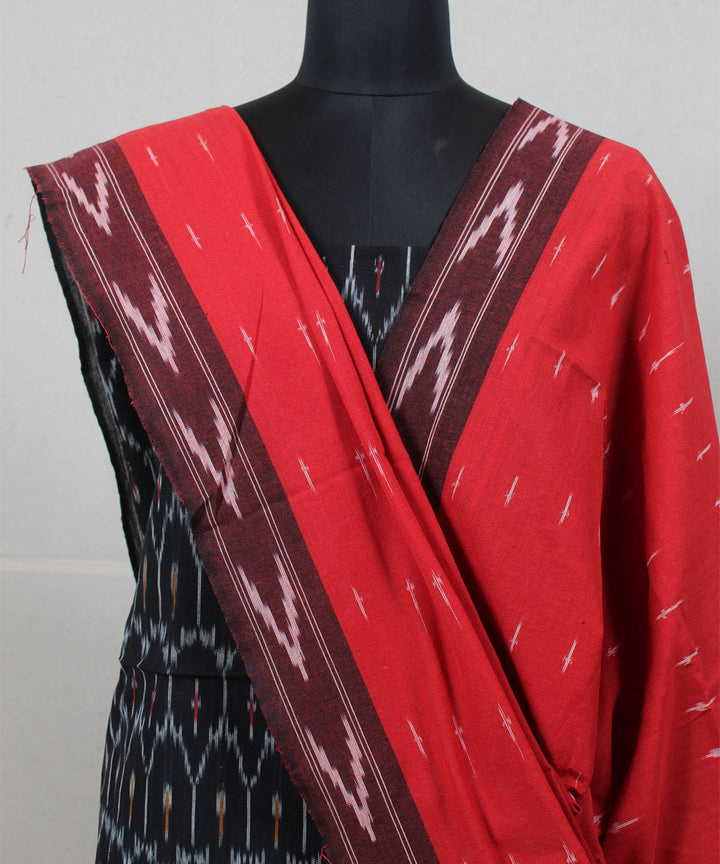 Black red handwoven cotton pochampally ikat dress material