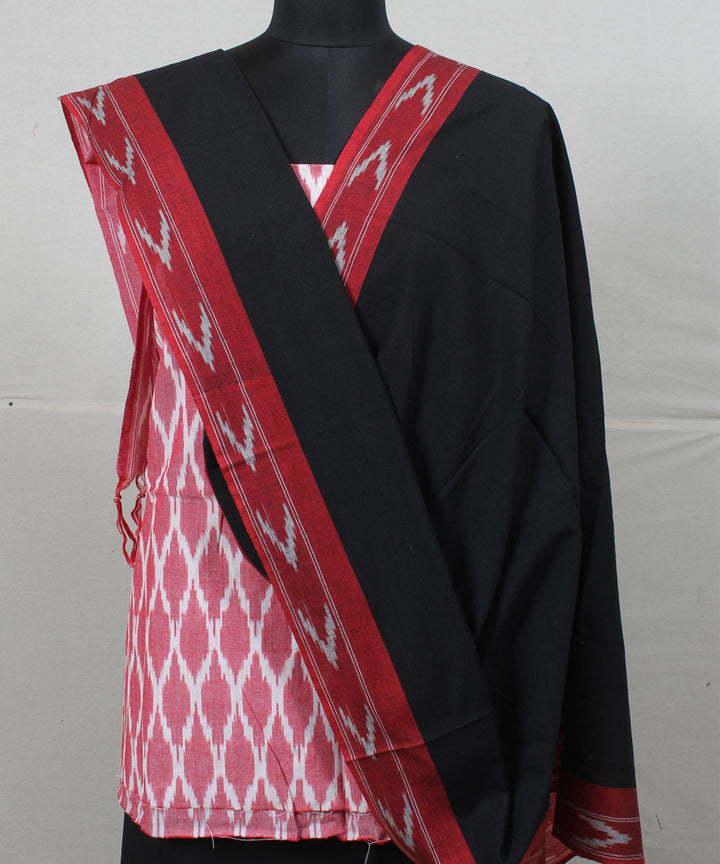 Pink black handwoven cotton pochampally ikat dress material