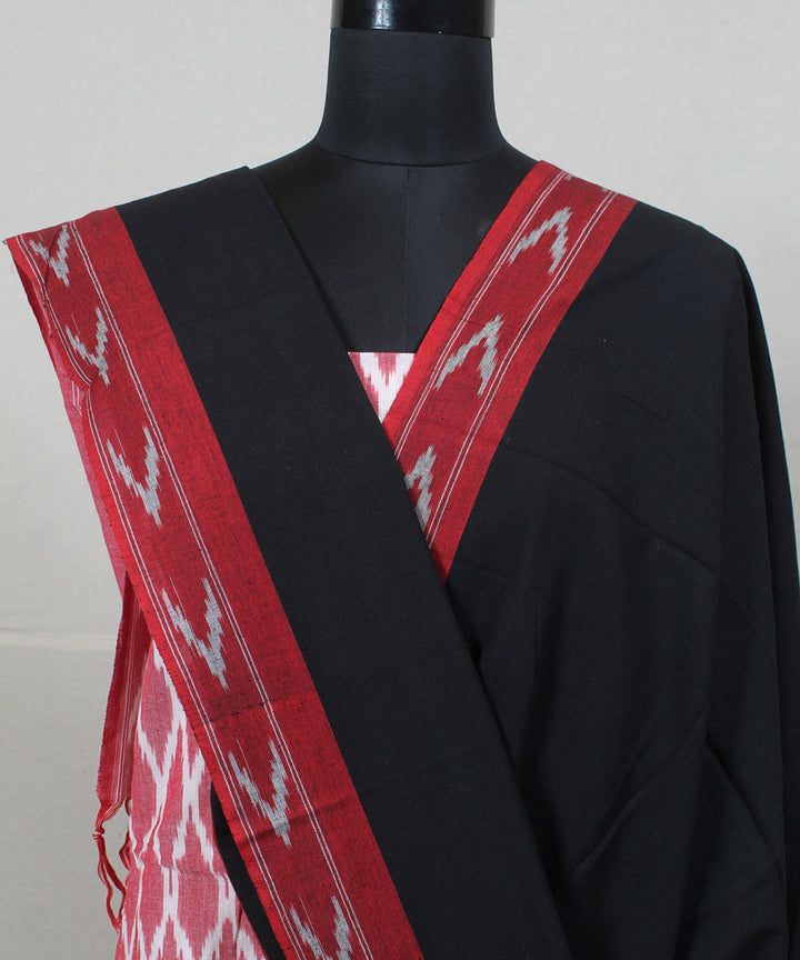 Pink black handwoven cotton pochampally ikat dress material