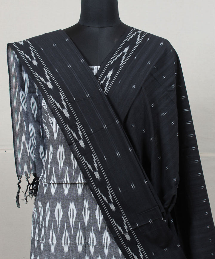 Grey black cotton handwoven pochampally ikat dress material