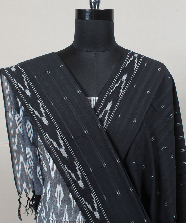 Grey black cotton handwoven pochampally ikat dress material