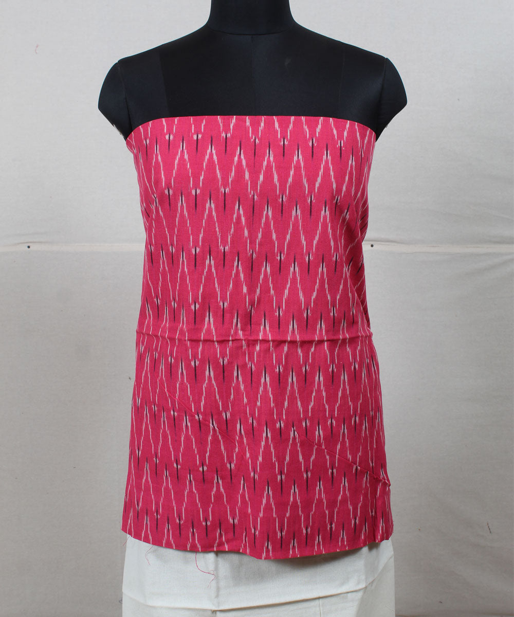 Pink white handwoven pochampally ikat cotton dress material