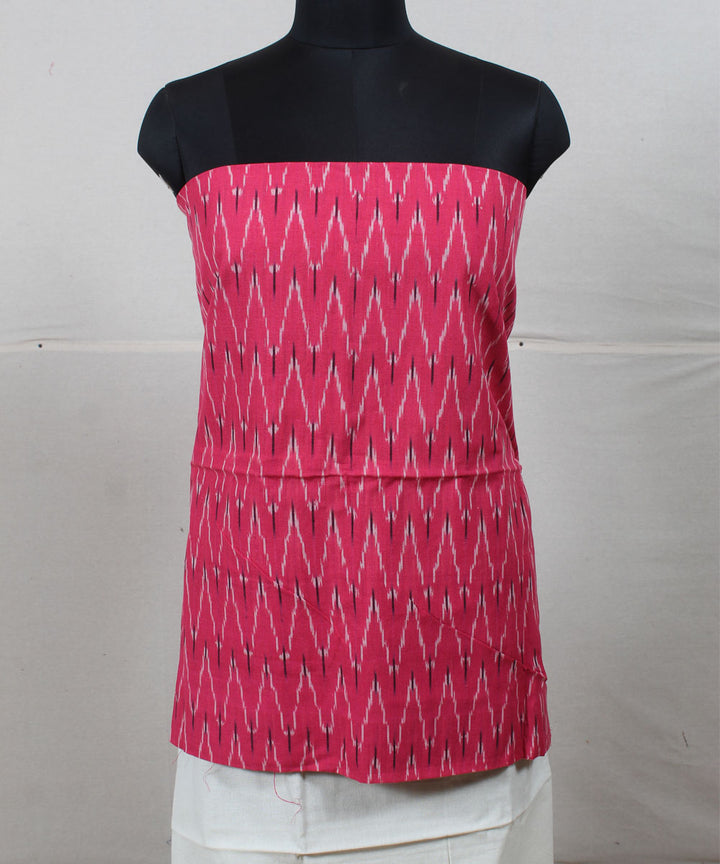 Pink white handwoven pochampally ikat cotton dress material